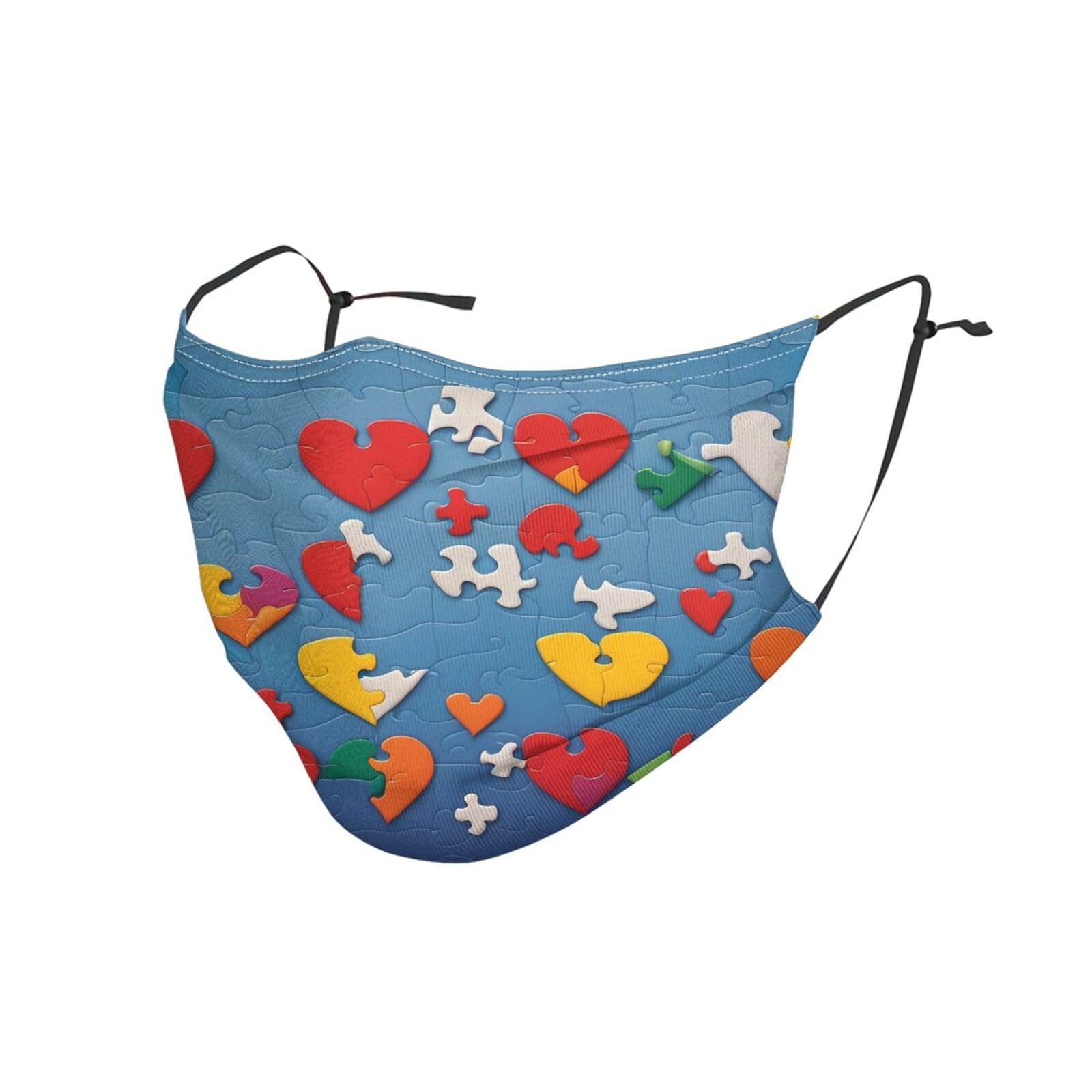 YYHWHJDE Adult Masks Washable 10 PCS Soft breathable Suitable for camping, running, traveling daily use Autism Awareness Puzzle Pieces Heart Picture