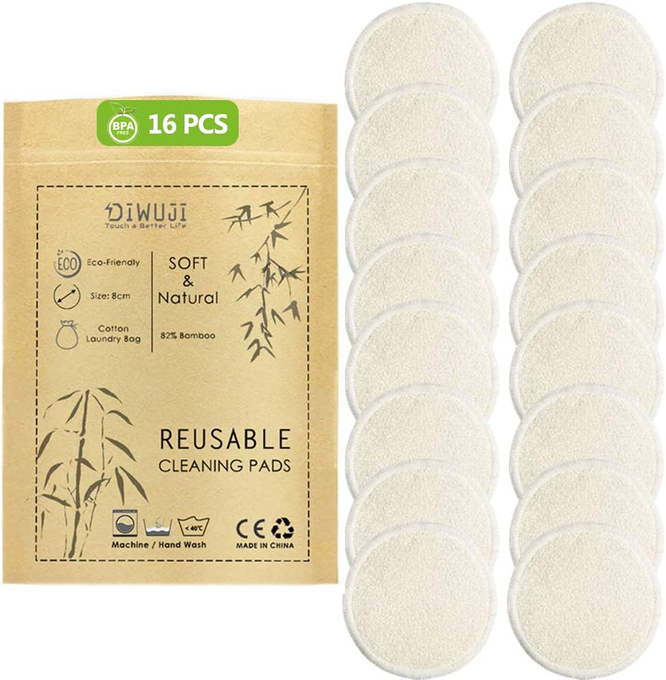 Reusable Bamboo Makeup Remover Pads, Organic Cotton Rounds Microfiber Face Cleansing Washable Eye Makeup, Super Soft And Absorption Wash Cloth Pads With Free Laundry Bag, 16 Pack/2 Layers/ 3.15inch