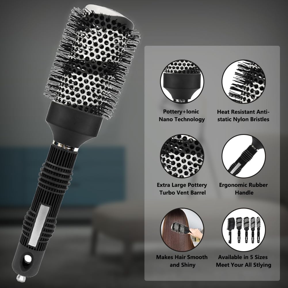 Aozzy Blow-Drying Round Hair Brush Set - Ceramic, Boar Bristle Brush for Women - Thermal Barrel Brush Set, Styling & Roller Brush for Shiny, Smooth and Bouncy Hair