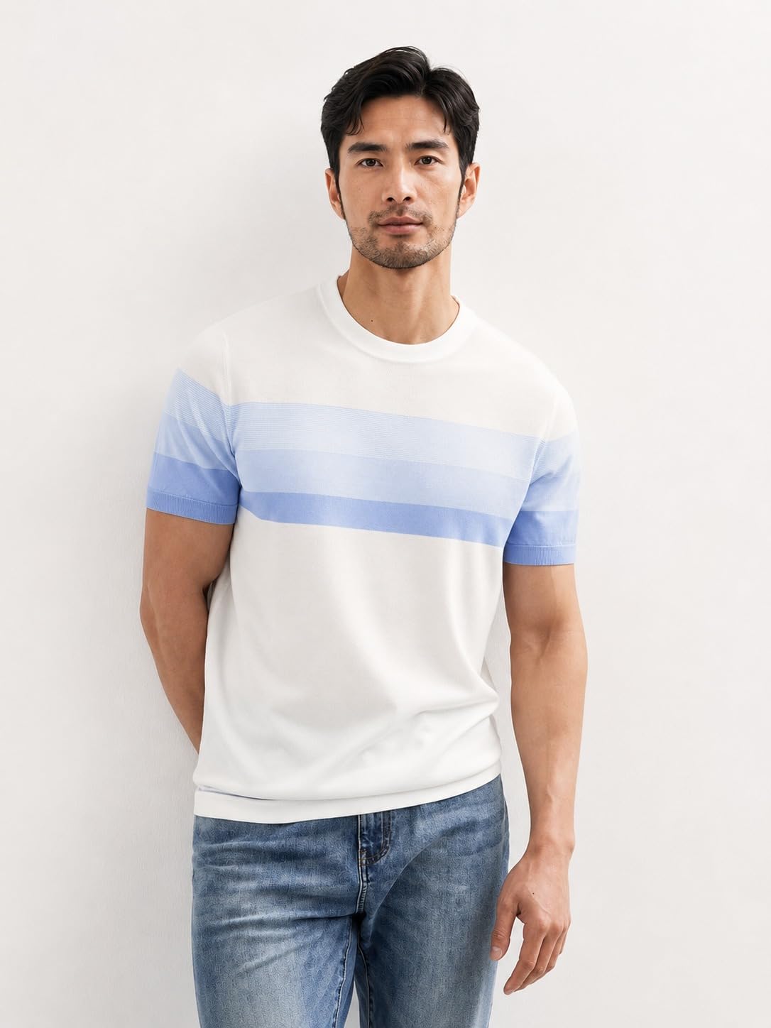 DBAX Men's Beige Textured Knit T-Shirt | Premium Soft Knit Fabric | Round Neck | Short Sleeve | Regular Fit Casual Summer Sweater Tee for Men-image-37