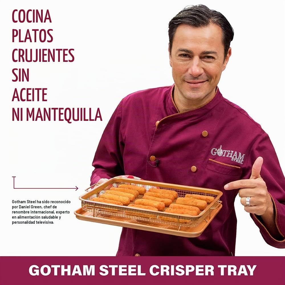 Gotham Steel - Bandeja para Verduras Gotham Steel para Horno, Bandeja y Cesta de Cobre Antiadherente de 2 Piezas, para freír al Aire, optimo para Hornear y Alimentos crujientes, 13.4 x 11.4 cm