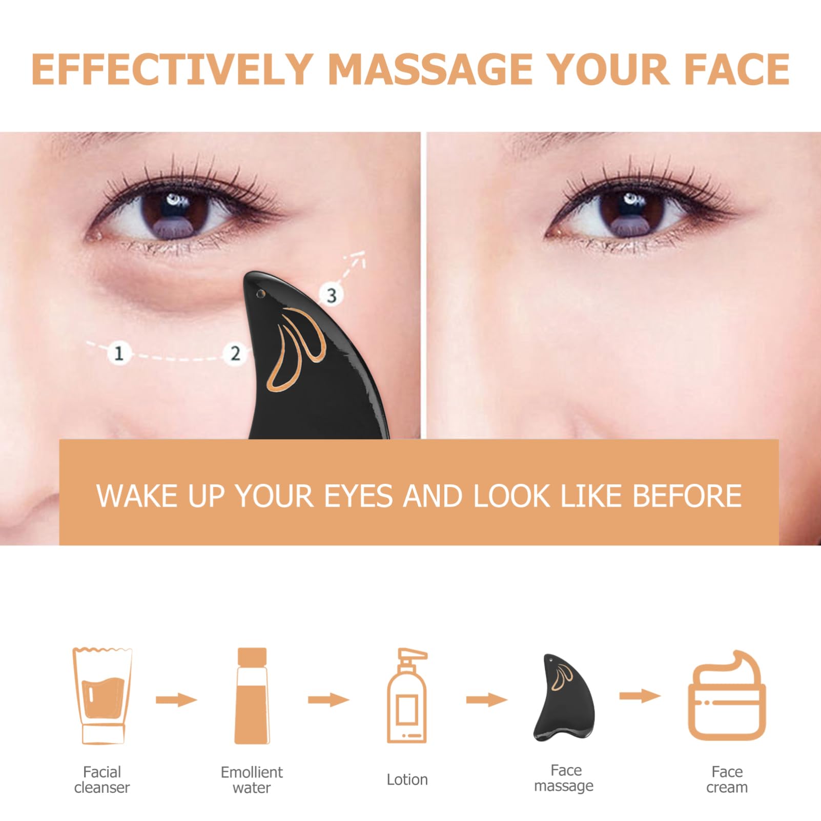 Gatuida 2piezas Gua Facial De Negro Herramienta De Masaje y Raspado Accesorio De Para Cuerpo y Cara Para Relajación y Circulación Sanguínea