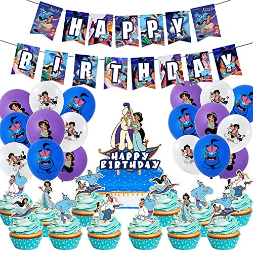 BESTZY Aladdin Globos de Cumpleaños Princesa Jasmine Suministros de Fiesta de Cumpleaños Banner...