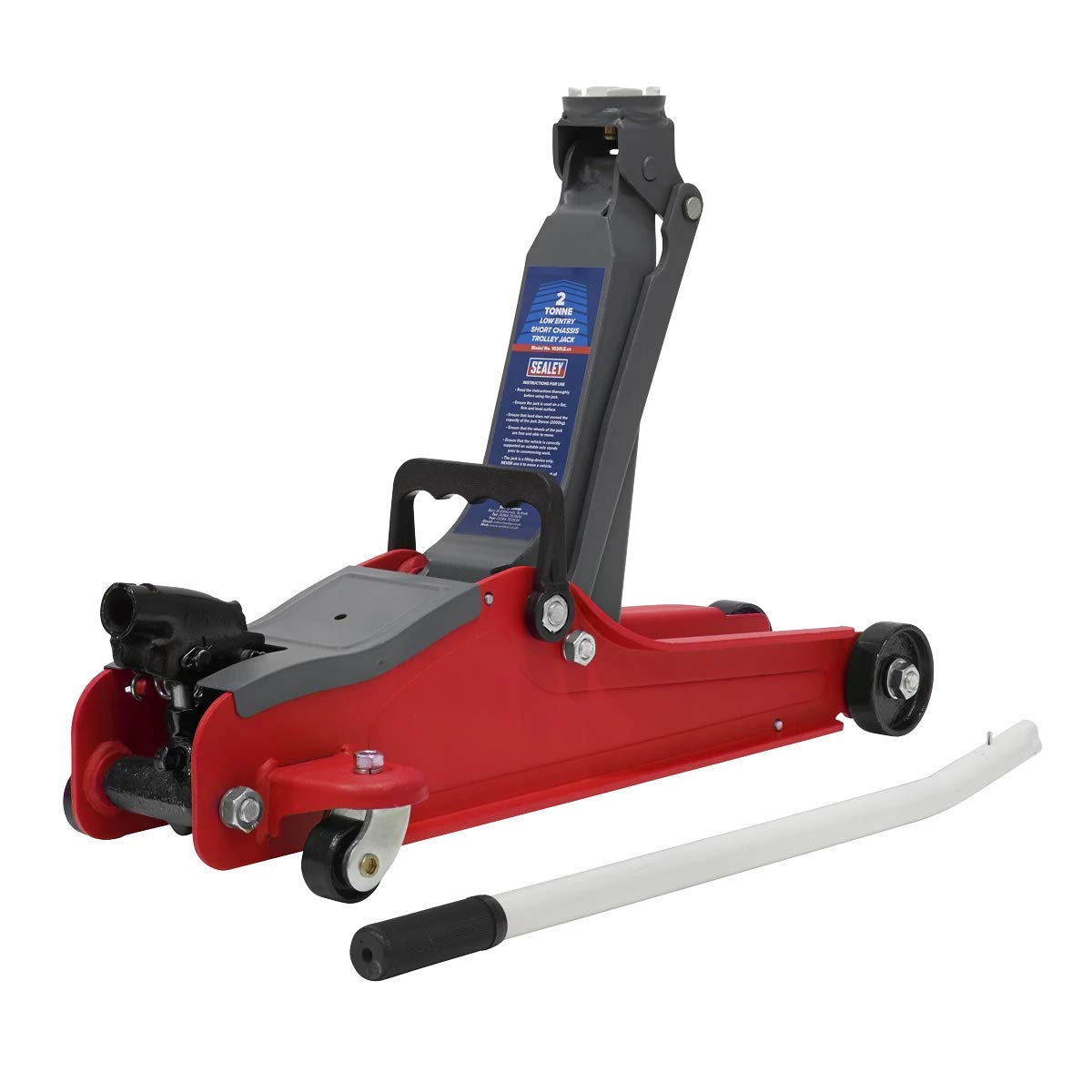 Cric roulant 2 tonnes Sealey 1020LE compact pour levage auto sécurisé