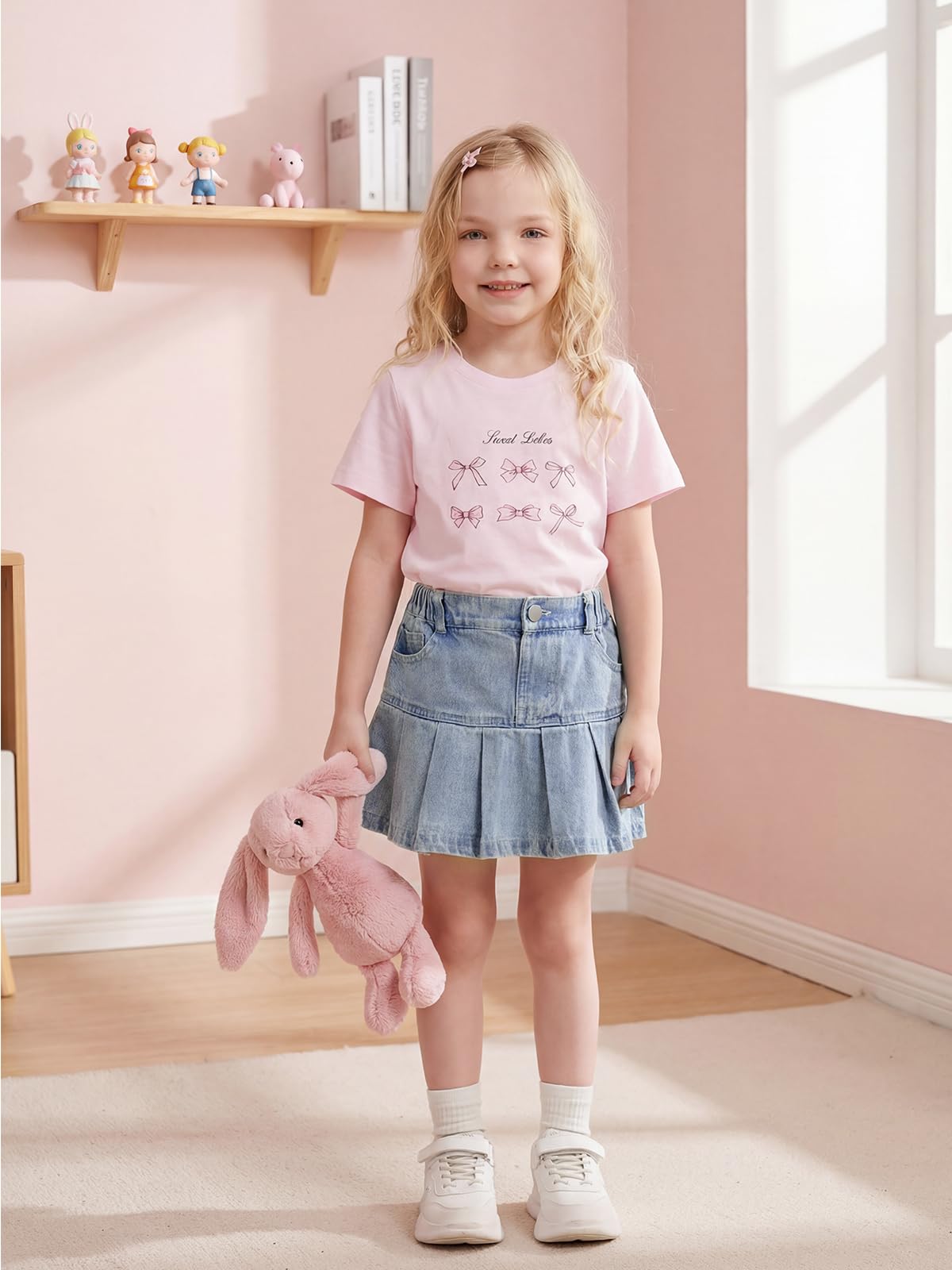 Miipat Faldas Vaqueras para Niñas Faldas-Pantalón Vaqueras de Corte Acampanado con Cintura Elástica Pantalones Cortos y Bolsillos para Niñas Pequeñas