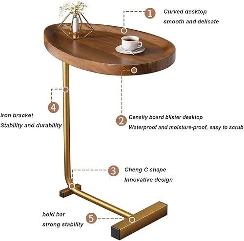 Miniatura 3 de Mesa auxiliar en forma de C, mesa auxiliar de madera con marco de metal, mesa auxiliar para sofá, mesa de bandeja simple, mesa de café para portátil