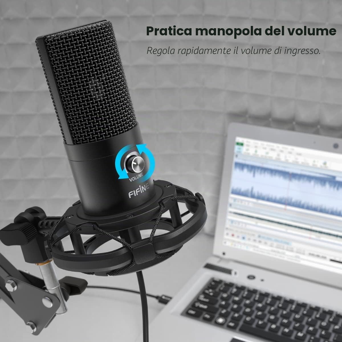 FIFINE Condensatore a Microfono studio kit, USB Microfono Computer con Braccio per Microfoni Regolabile e Filtro Anti-pop per Strumenti Voice Overs Registrazione Podcasting YouTube Gaming