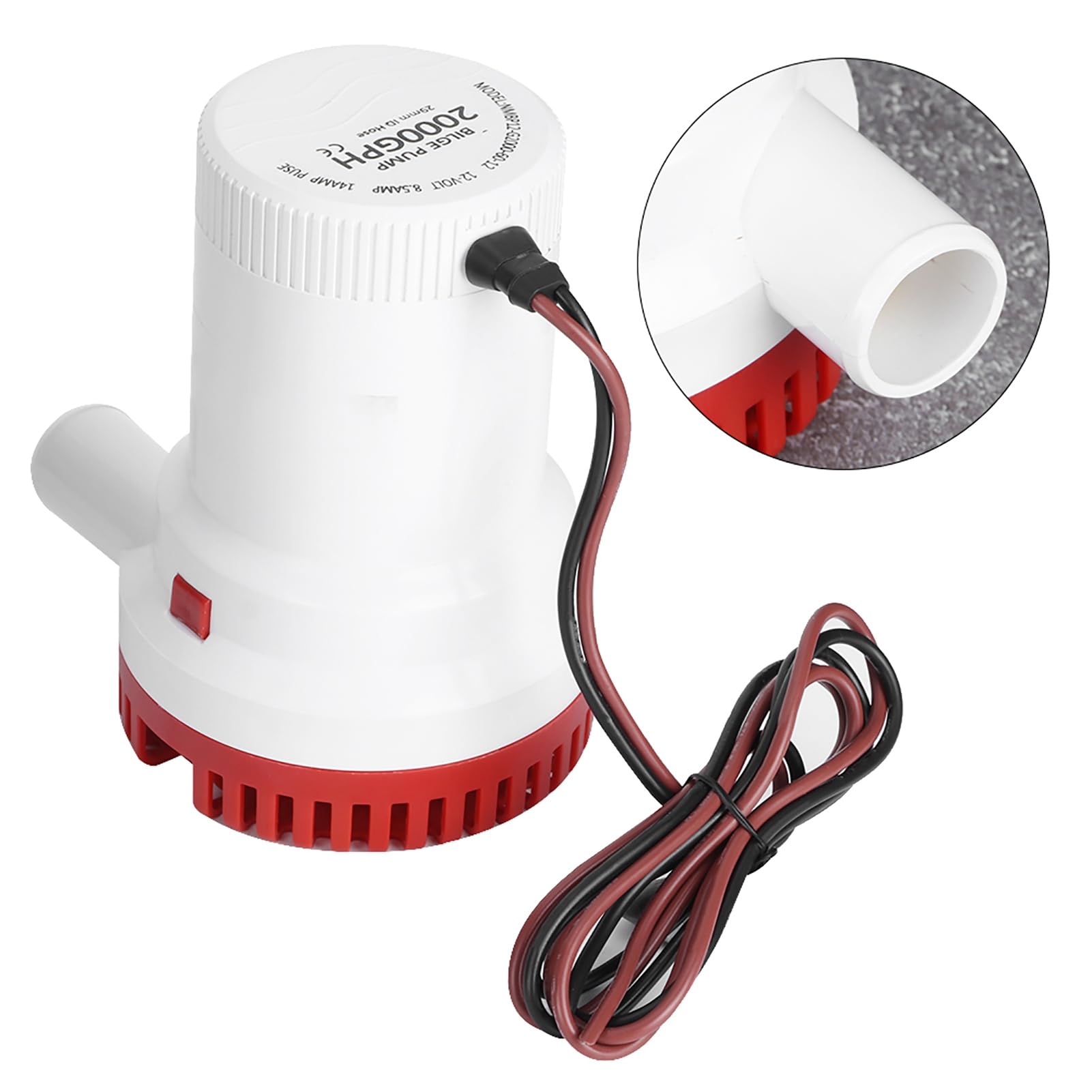 Pompe de Cale Submersible 2000 GPH 12V, Pompe à Eau de Cale électrique Non Automatique pour Bateau Marin, Yacht, Camping-Car, Piscine, étang