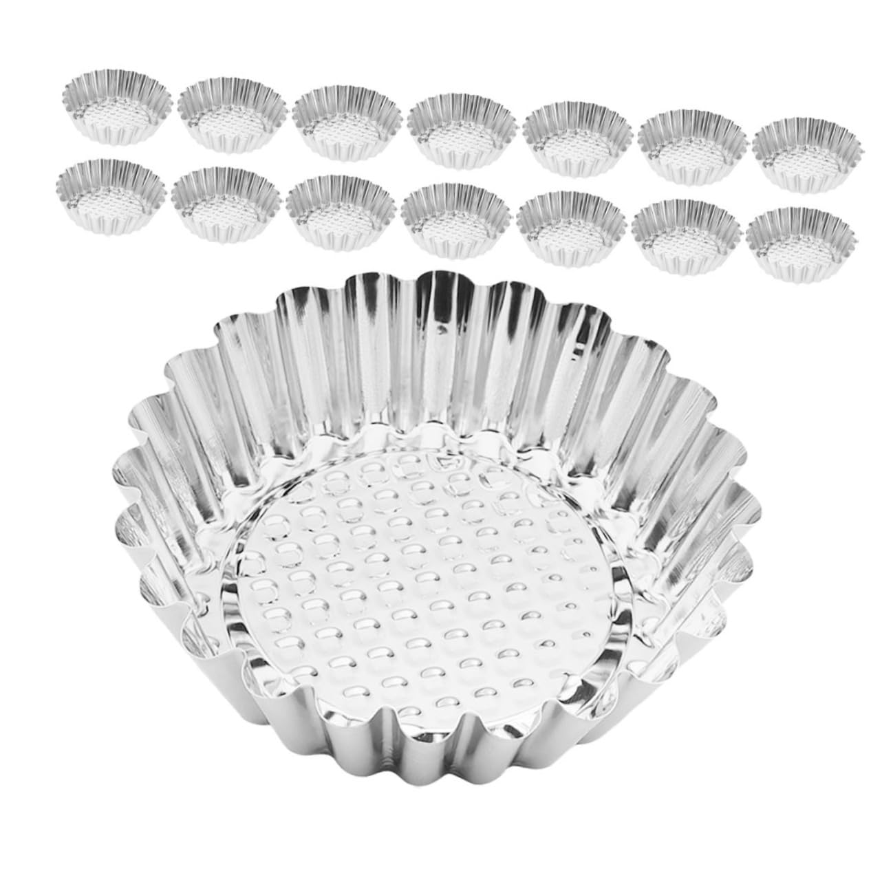 GRIRIW 30pcs Round Tart Molds: Stainless Steel Flower Edge Mini Egg Tart Tins For Baking Cupcakes Reusable Bakeware For Home And Commercial Kitchens