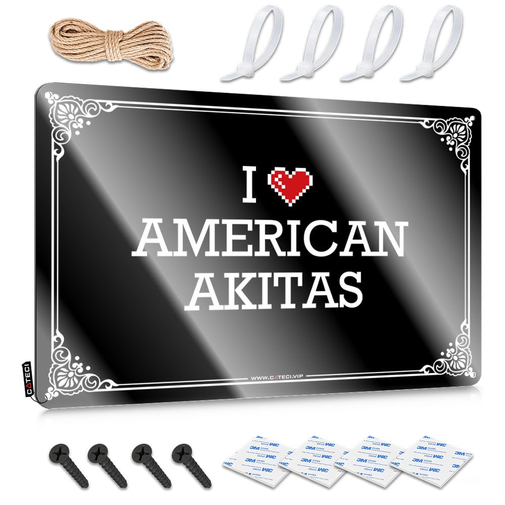Fzfn Colour Camping Decor For Camper Nice Decoration | I Love American Akitas Trendy For Man Cave Bar Living Room(20X30cm)