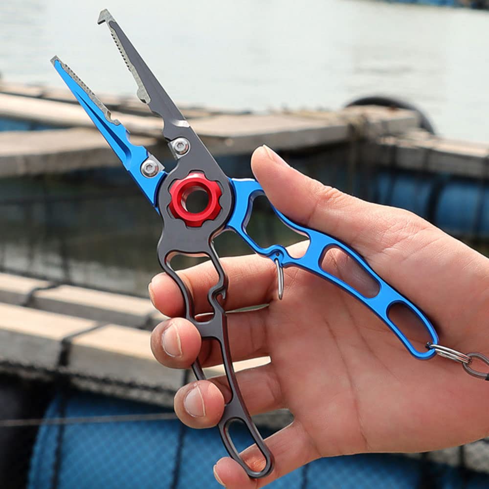 Angelzange Titanlegierung-Angelzange Hakenentferner Geflochtene Schnurschneider mit Spiralband Salzwasser-Angelausrüstung Split-Ring-Haken-Entferner Sprengringzange Angelgeschenke für Männer