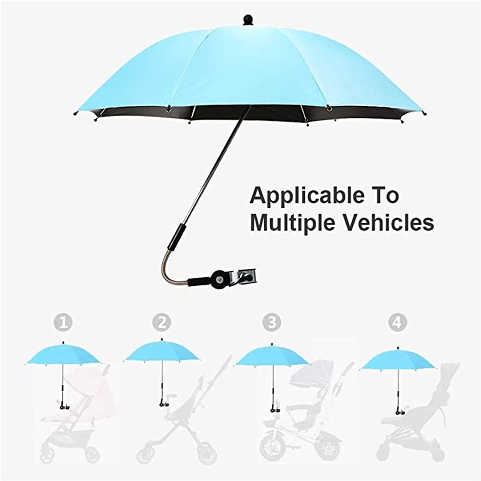Sombrilla Para Cochecito, Sombrilla Para Cochecito De Bebé, Parasol Universal Para Protección Solar Infantil Con Abrazadera De Fijación Ajustable Para Cochecito, Cochecito, Silla De Paseo Y Cochecito