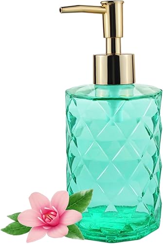 Dispensador de jabón verde para baño, dispensador de jabón líquido de manos verde esmeralda recargable con bomba de plástico ABS para baño, jabón de