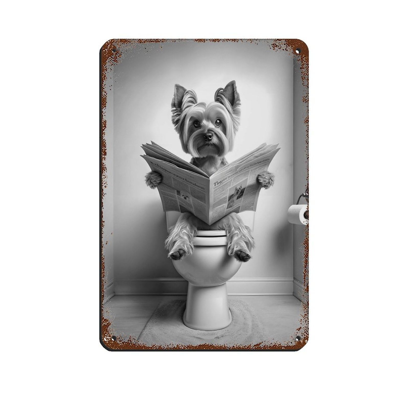 Yorkshire Terrier Bathroom Art Poster Retro Poster Metal Tin Sign Chic Art Retro Iron Painting Bar People Cave Cafe Family Garage Poster Wall Decoration 8x12inch(20x30cm)