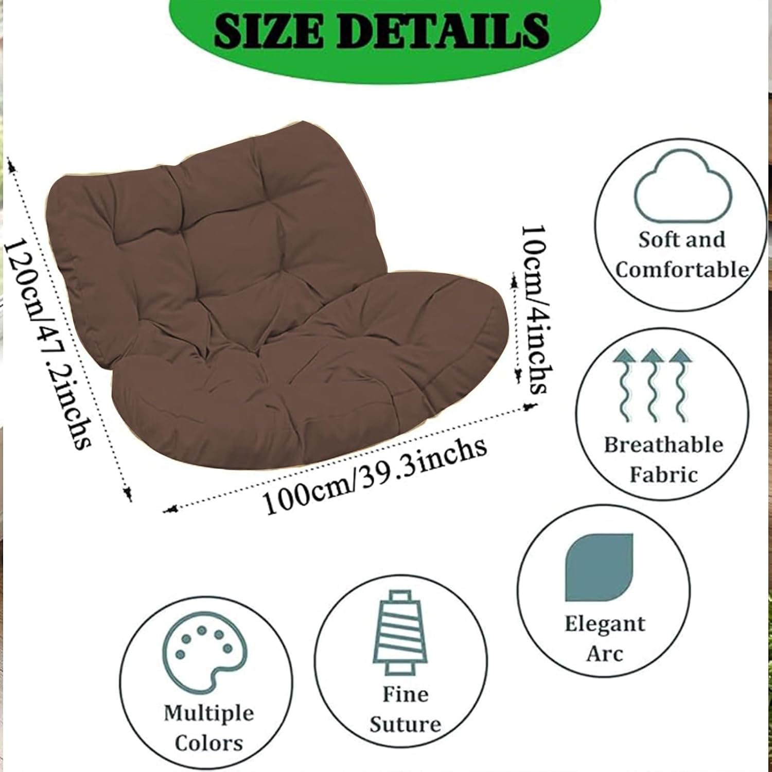 All-Weather Oversized Egg Chair Cushion - Thick Rocker Pad, Soft Wicker, Weatherproof for Indoor/Outdoor(C)