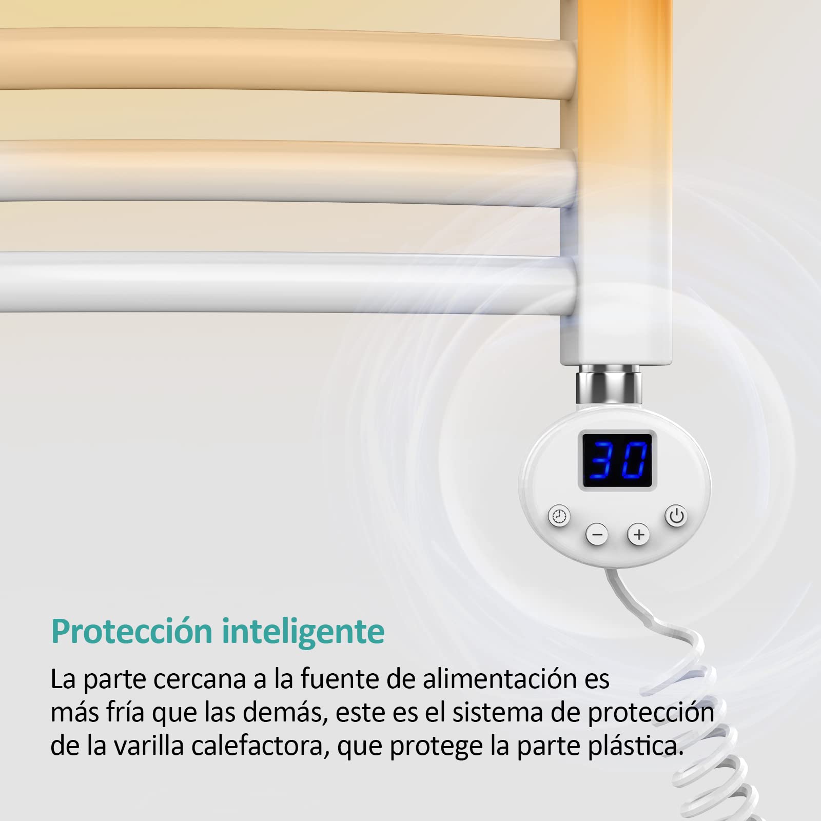 EMKE Elemento calefactore de Varilla calefactora, con termostato y Pantalla LCD, 300W, Barra de calefacción eléctrica para Elemento de calefacción de radiador de baño, Acero Inoxidable