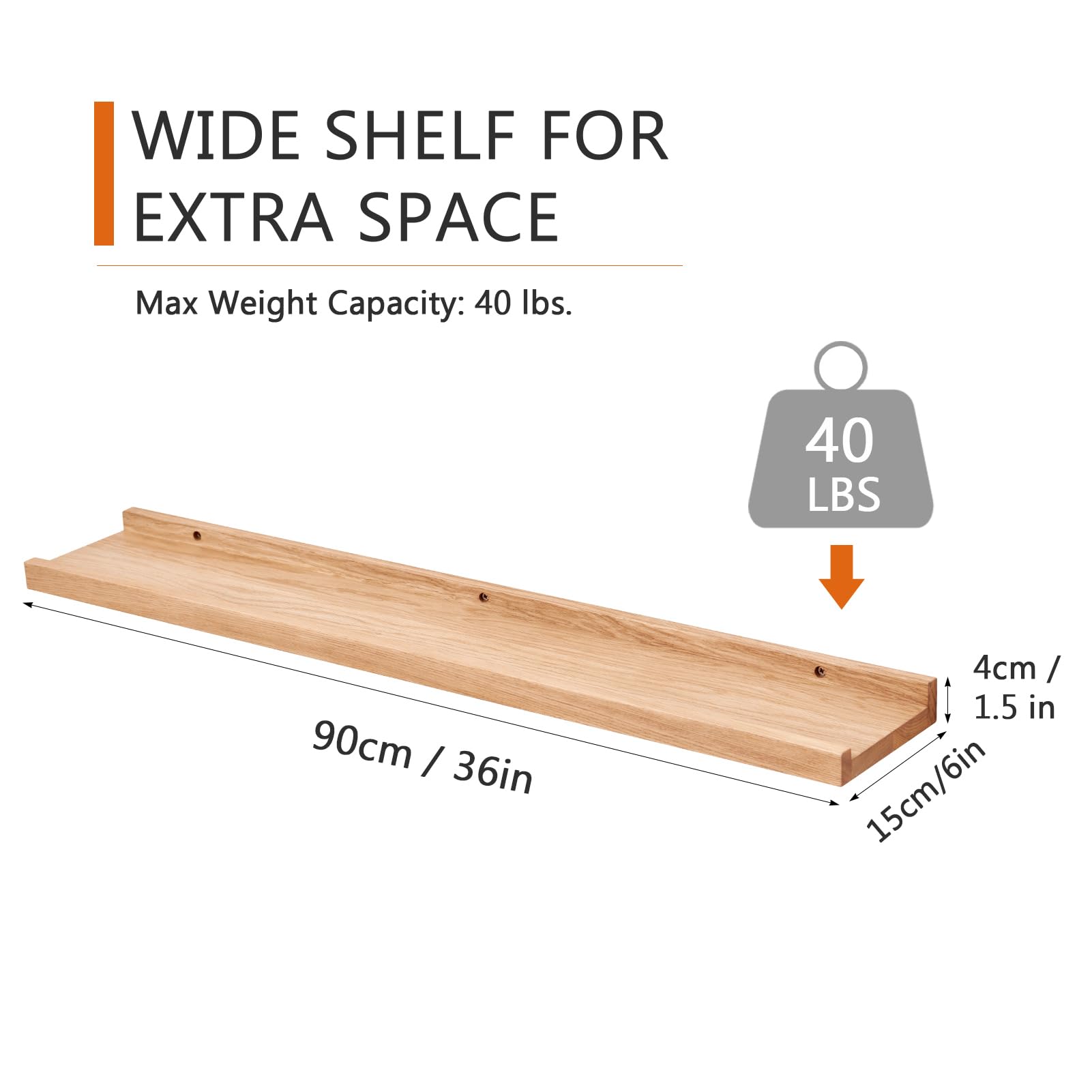 TREOAKWIS Oak Floating Shelf - Image 3