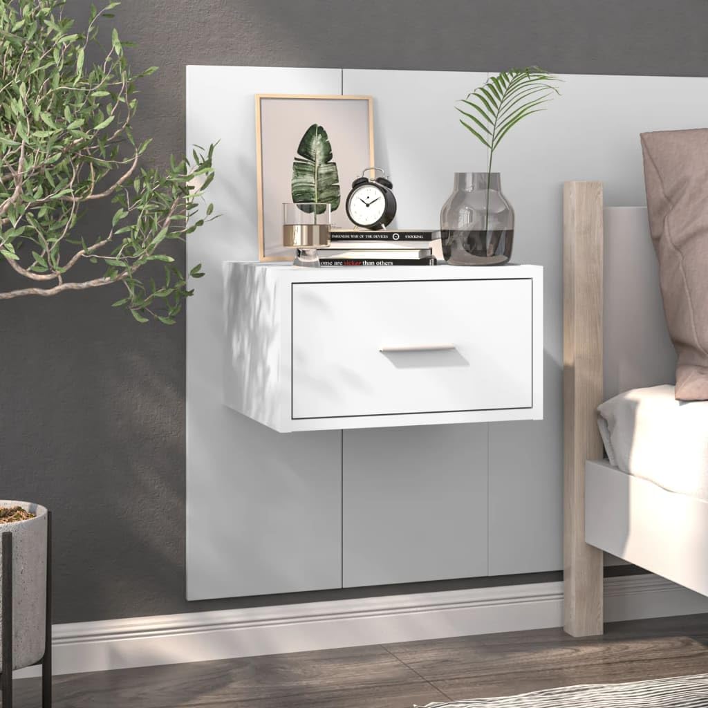YUANCHUTOP Set of 2 Floating Bedside Table with Background, Bedside Cabinet Small Modern Floating Nightstand with Drawer, Floating Shelves for Bedroom, Bathroom, White