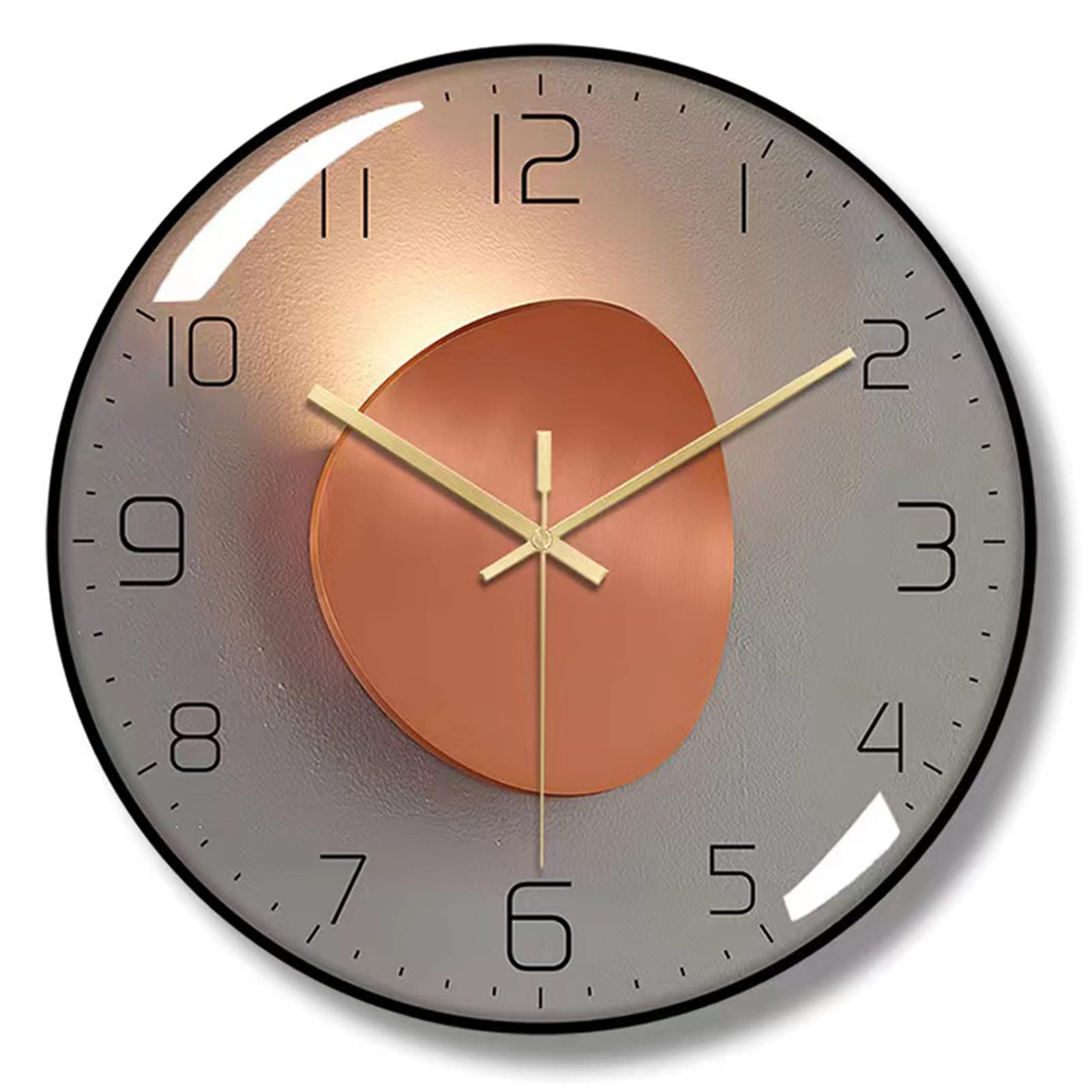 Wall Clock,3D Curved Glass Large Wall Clock,12-inch Silent Non-Ticking Round Classroom Clock, Battery Operated Easy to Read Decorative Wall Clocks,Stylish Kitchen Wall Clock(Orange)