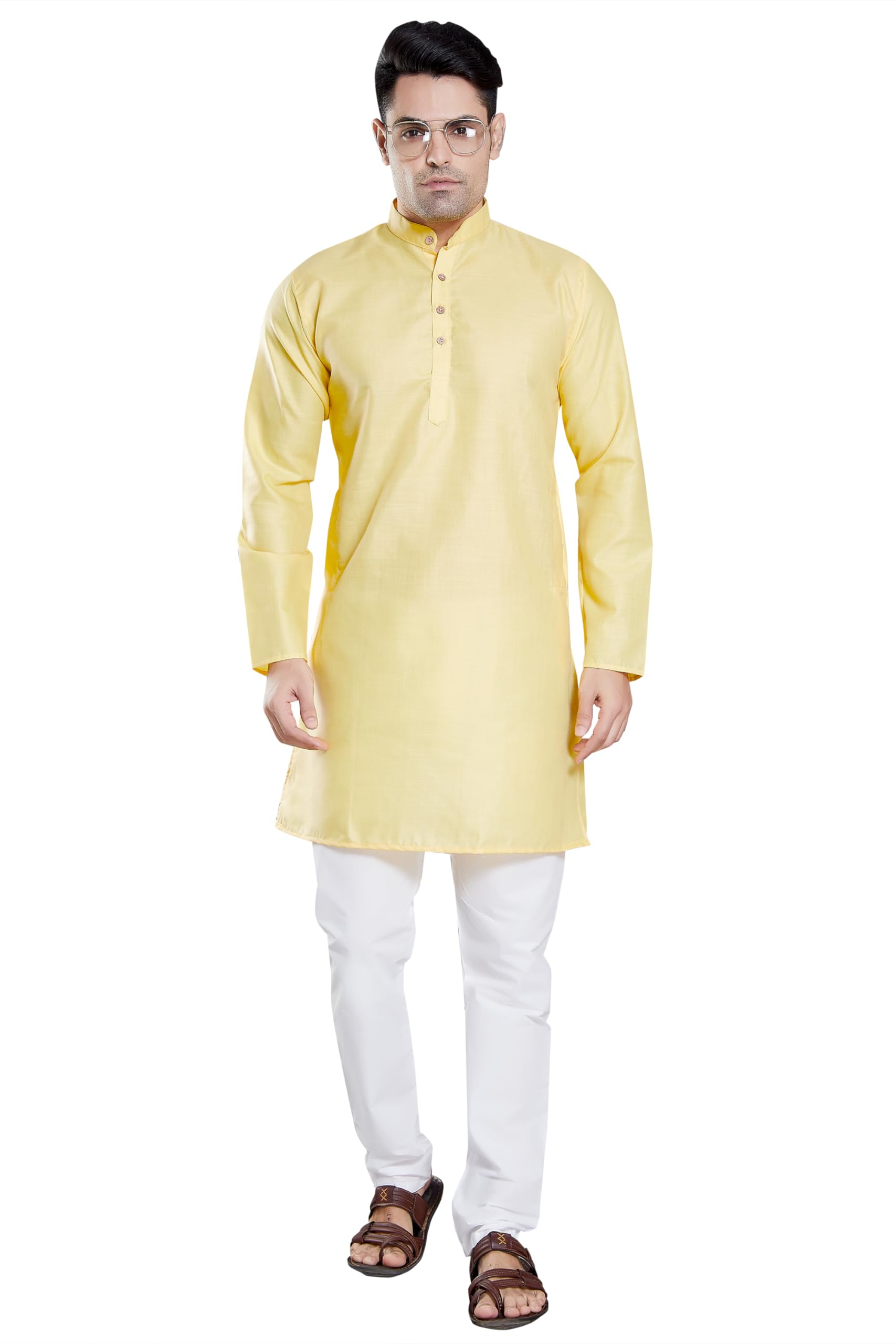 Divisive Men's Plain Cotton Blend Linen Slim Fit Kurta Pyjama Set (Dkrt69_S_Ivory)