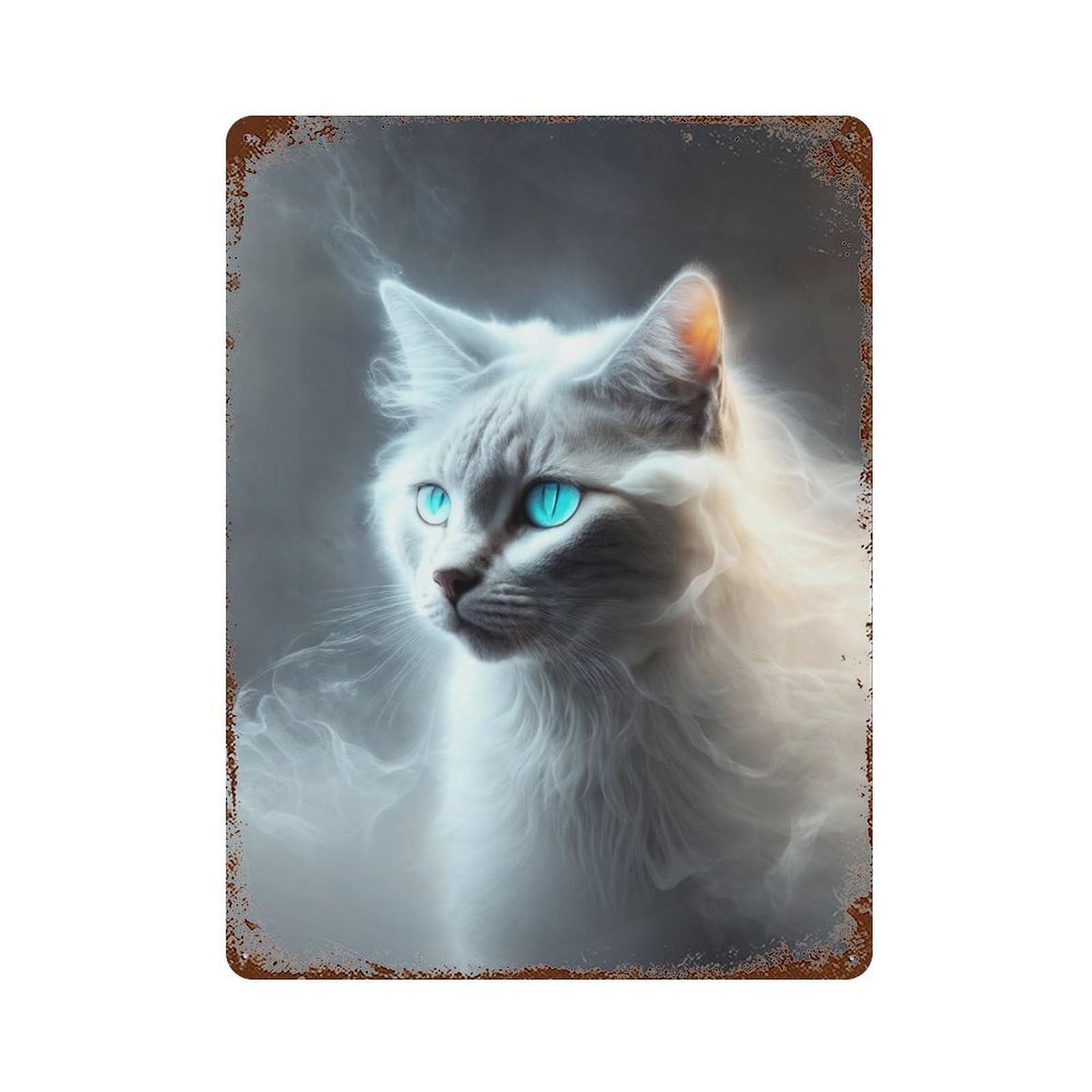 Enchanted Glowing Cat Portrait 15.7"x11.8" Weathered Tin Sign, Shabby Chic Decor for Farmhouse, Kitchen And Entryway Decor