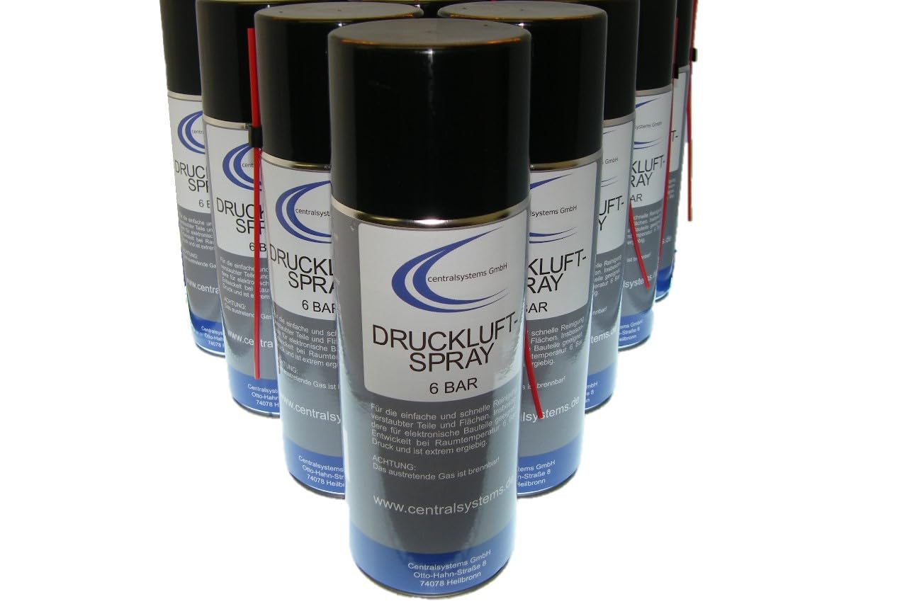 8 Stück Druckluftspray je 400ml mit Sprührohr - Reinigungsspray Druck Luft Sprühdose