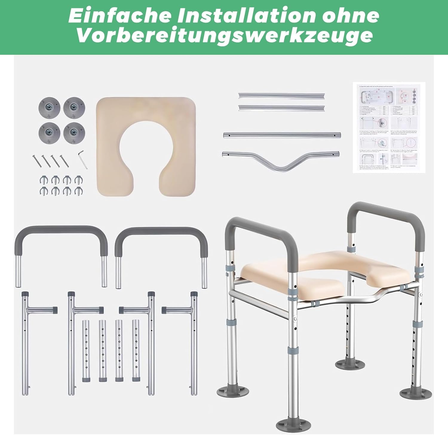 Toilettensitzerhöhung mit Armlehnen, Einstellbare Höhe & Breite WC Sitzerhöhung Aufstehhilfe Toilette, Toilettengestell Toilettenaufsatz für Senioren Behinderte Schwangere Erwachsene