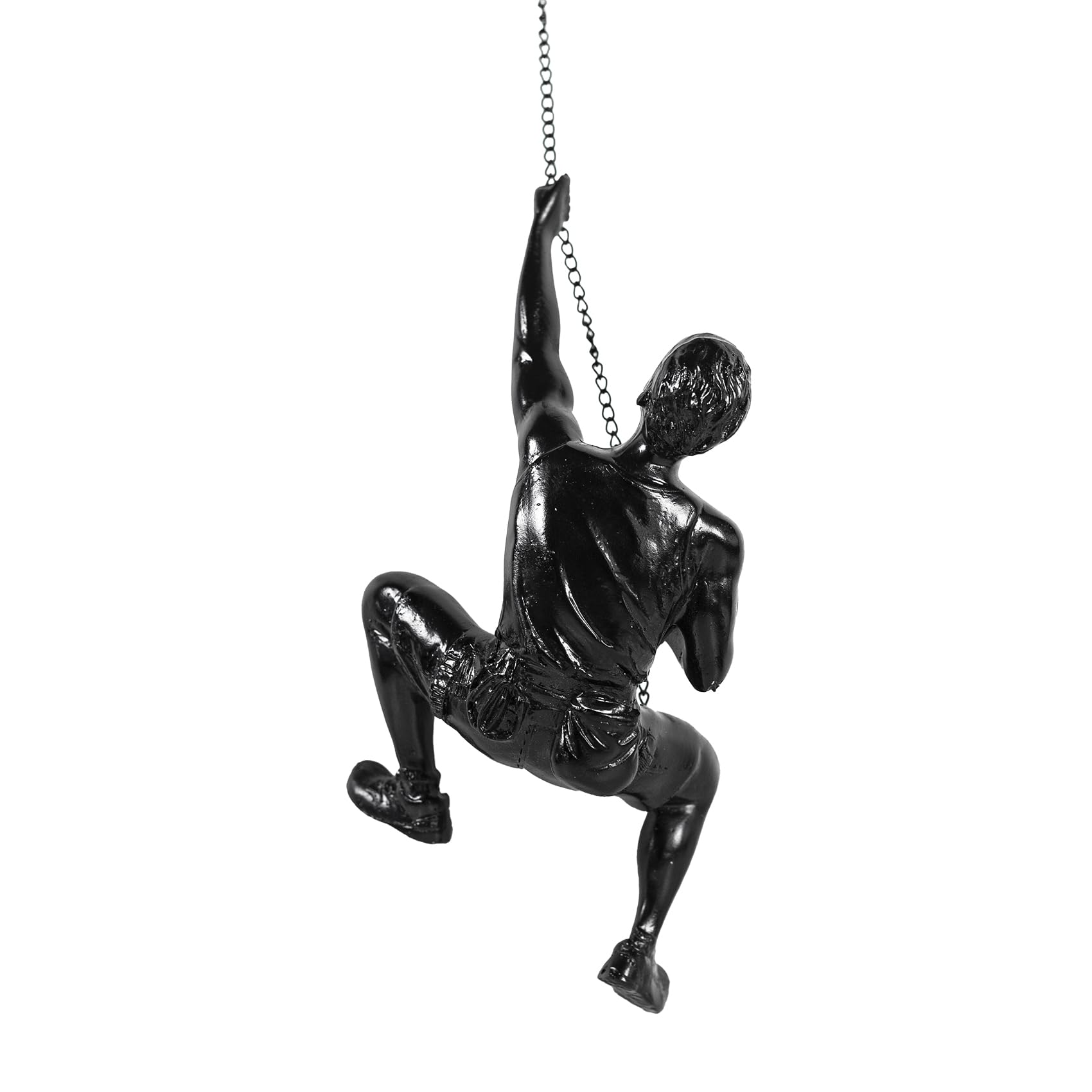 Photo 1 of HEADLESS*******Hebdids Climbing Man Wall Sculpture, Black Resin Figure with Chain, Modern Home Decor, Rock Climbing Theme, Glossy Finish 8.27in
