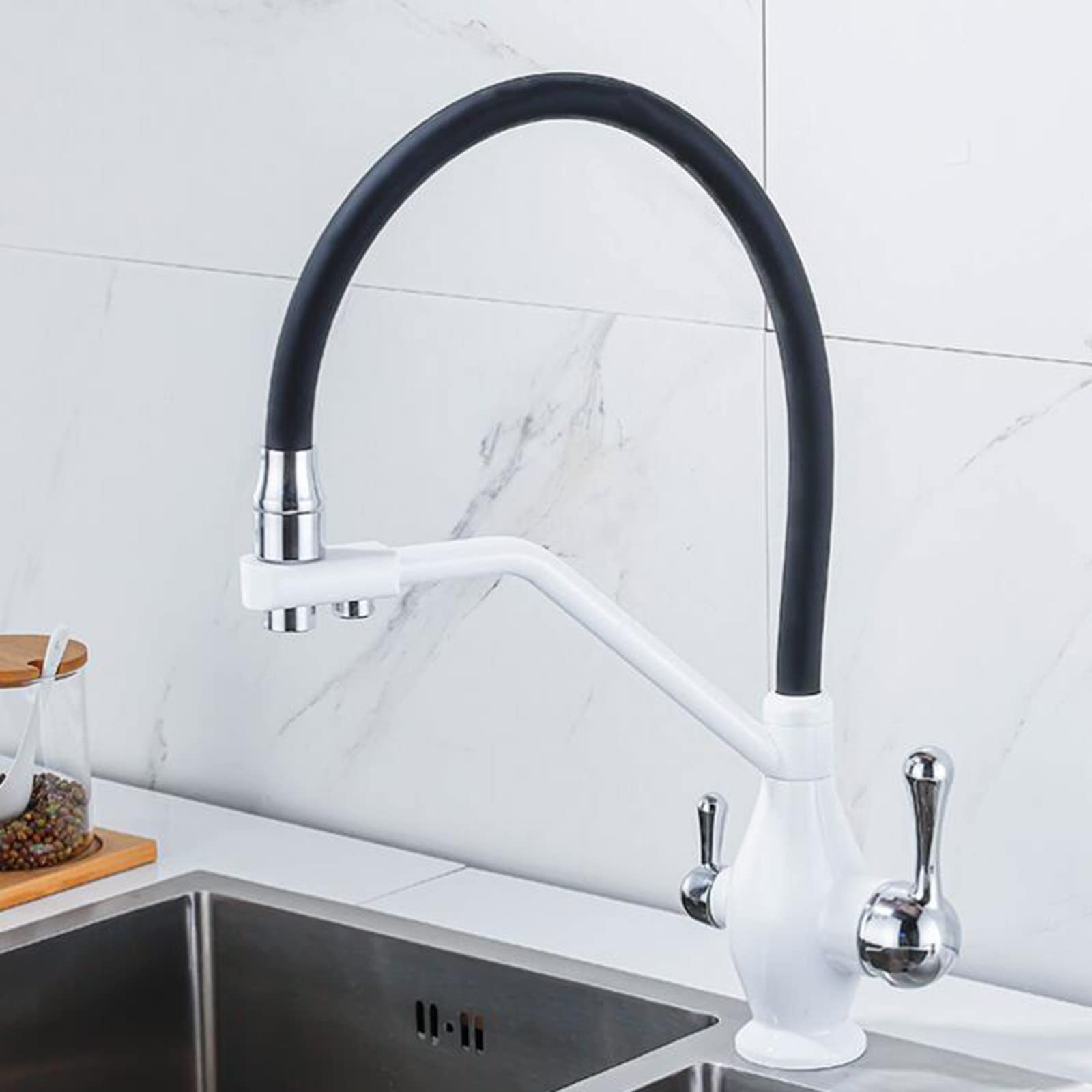 Robinet de cuisine 3 voies en laiton rotatif pour eau chaude froide et purifiée dessin