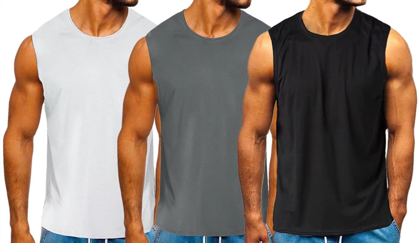 Hotcat Lot de 3 débardeurs pour homme - Sans manches - Pour le sport, le fitness, la course, le jogging, la gym, l'entraînement