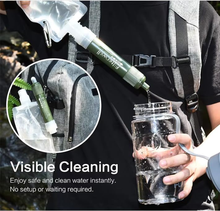 Portable Water Filter Straw,Personal Water Filter Straw, 0.01 Micron Ultrafiltration, Outdoor Water Purifier, Lightweight Outdoor Camping Emergency Survival Kit for Hiking and Travel, Outdoor Life
