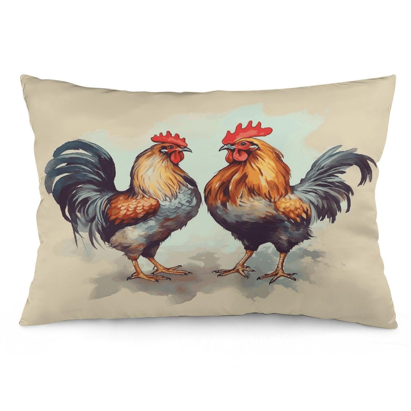 Rooster and Hen Throw Pillow Covers with Silent Zipper Polyester Pillow Protectors Removable Pillow Cases Soft Pillowcase Cozy Pillow Sham Cushion Cover for Sofa Car Bed 20"x30"