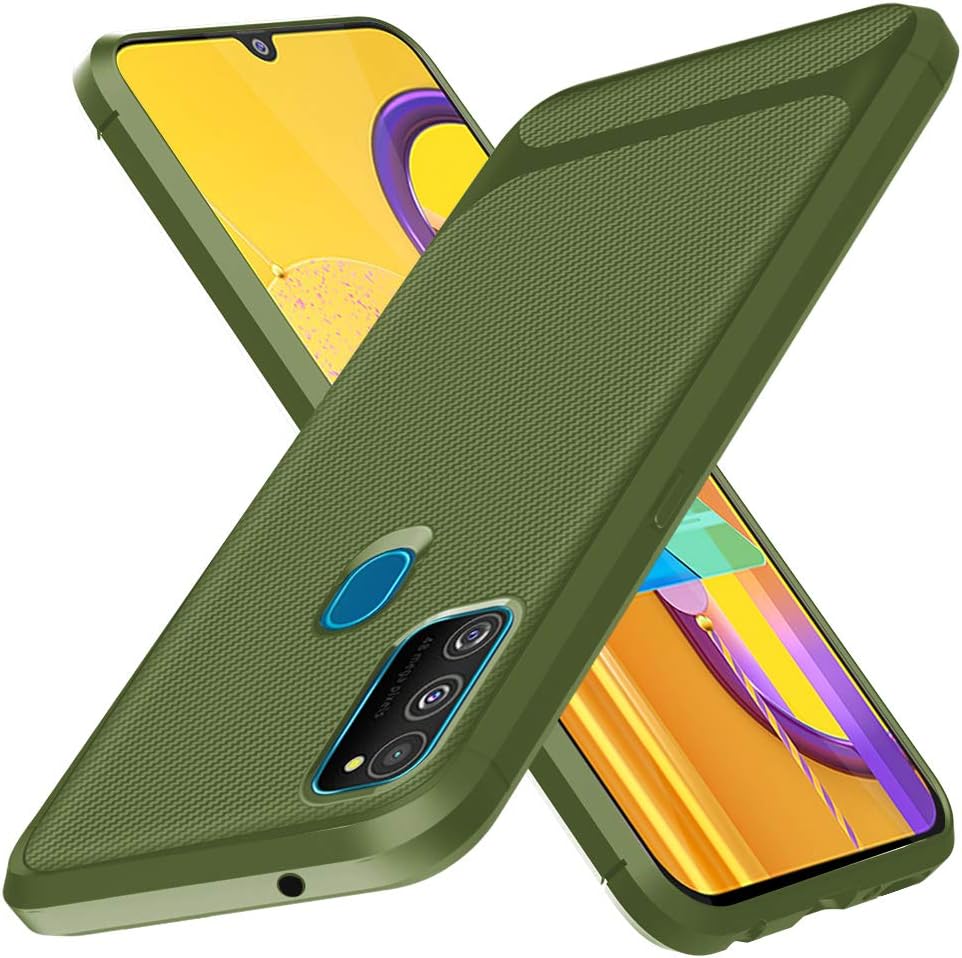 Ruisyi for Galaxy M30S Case, TPU Carbon Fiber Soft Rubber Case Texture Anti-Slip Shock Absorber Protective Case Cover for Samsung Galaxy M30S (ArmyGreen)