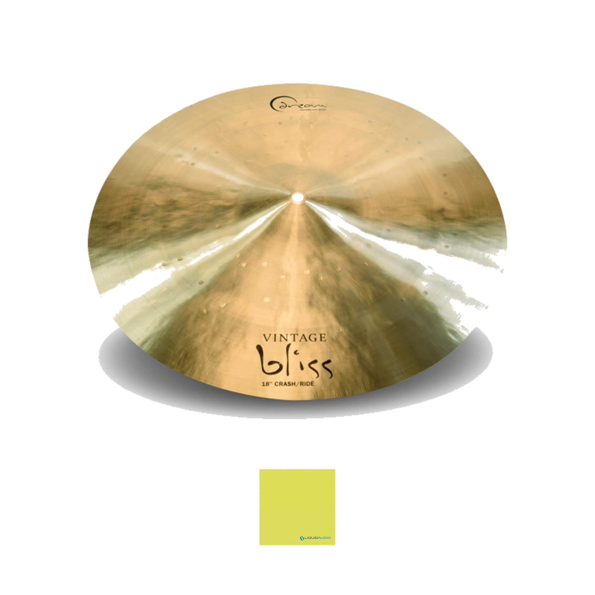 Dream Cymbals and Gongs 18 Inch Crash Ride Cymbal (VBCRRI18) Bundle with Liquid Audio Instrument Polishing Cloth - Dream Vintage Bliss Series