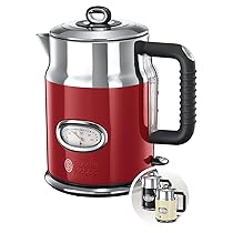 Russell Hobbs Bollitore Acqua Elettrico Retro, 1.7 L, 2400 W, Filtro Anticalcare Rimovibile e Lavabile, Zona Bollitura Rapida, Acciaio Inox, Rosso 21670-70