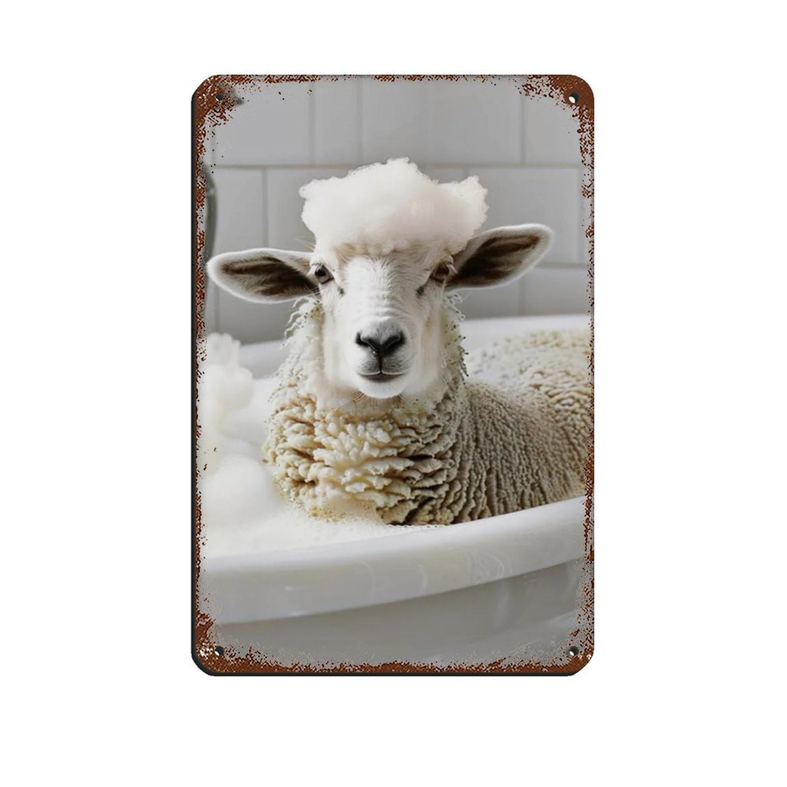Funny Sheep in Bathtub Art Retro Poster Metal Tin Sign Chic Art Retro Iron Painting Bar People Cave Cafe Family Garage Poster Wall Decoration 8x12inch(20x30cm)