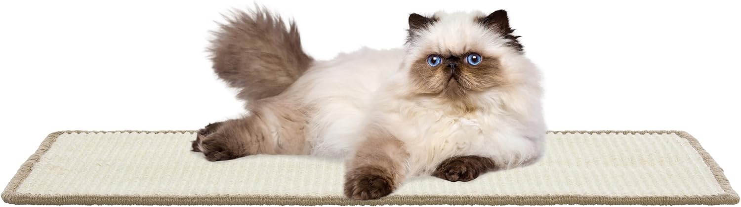 SAFAVIEH Cat Scratch Mat Pad Collection, 10" x 24", Ivory, Sisal & Jute Boucle Weave, Velcro & Slip Resistant Backing