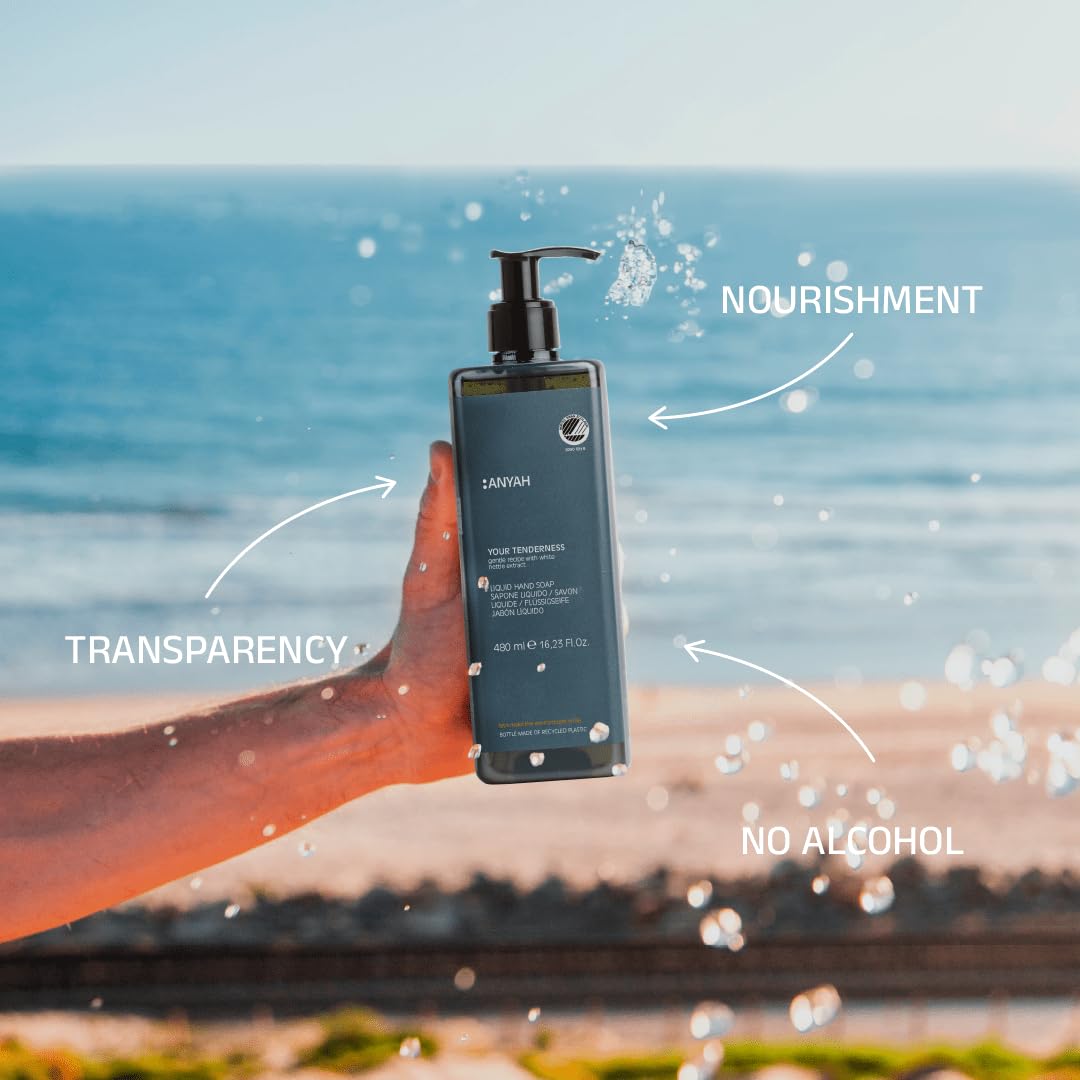 ANYAH Sapone Liquido per Mani 18 x 480ml – Idratazione e Cura Completa per Mani Secche, Certificato Nordic Ecolabel, Formula Eco-Friendly, Senza Siliconi e Alcool, 100% Riciclato - Non Ricaricabile
