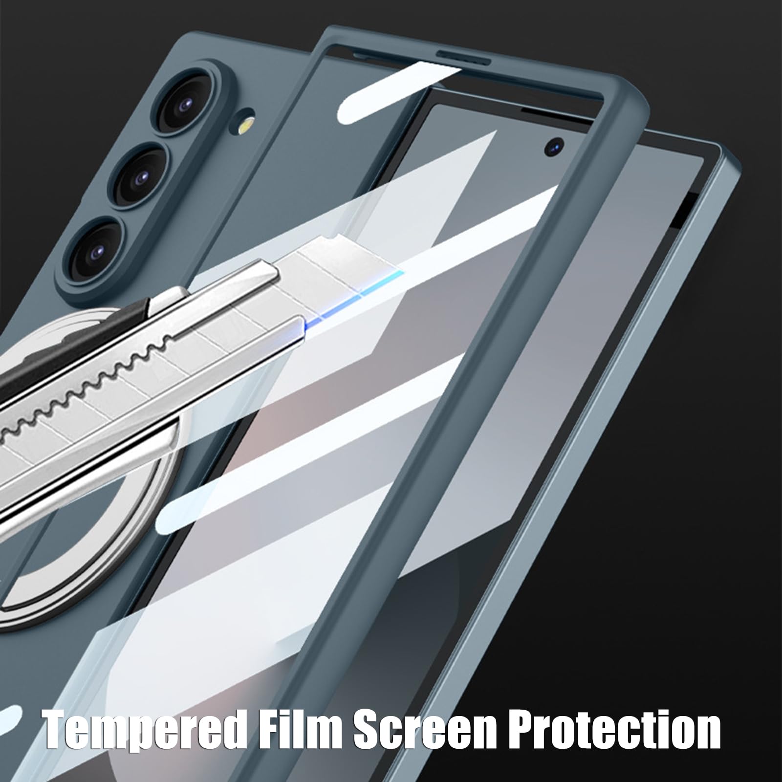 Etui do Samsung Galaxy Z Fold 6, obrotowy pierścień z magnetycznym etui, ochrona ekranu przedniego, odporne na wstrząsy, PC, smukłe etui na telefon, czarne