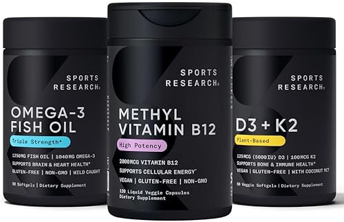 Sports Research Paquete de multivitaminas - Metilcobalamina 5000mcg + glicinato de magnesio 160mg + vitamina D3 + K2 5000iu