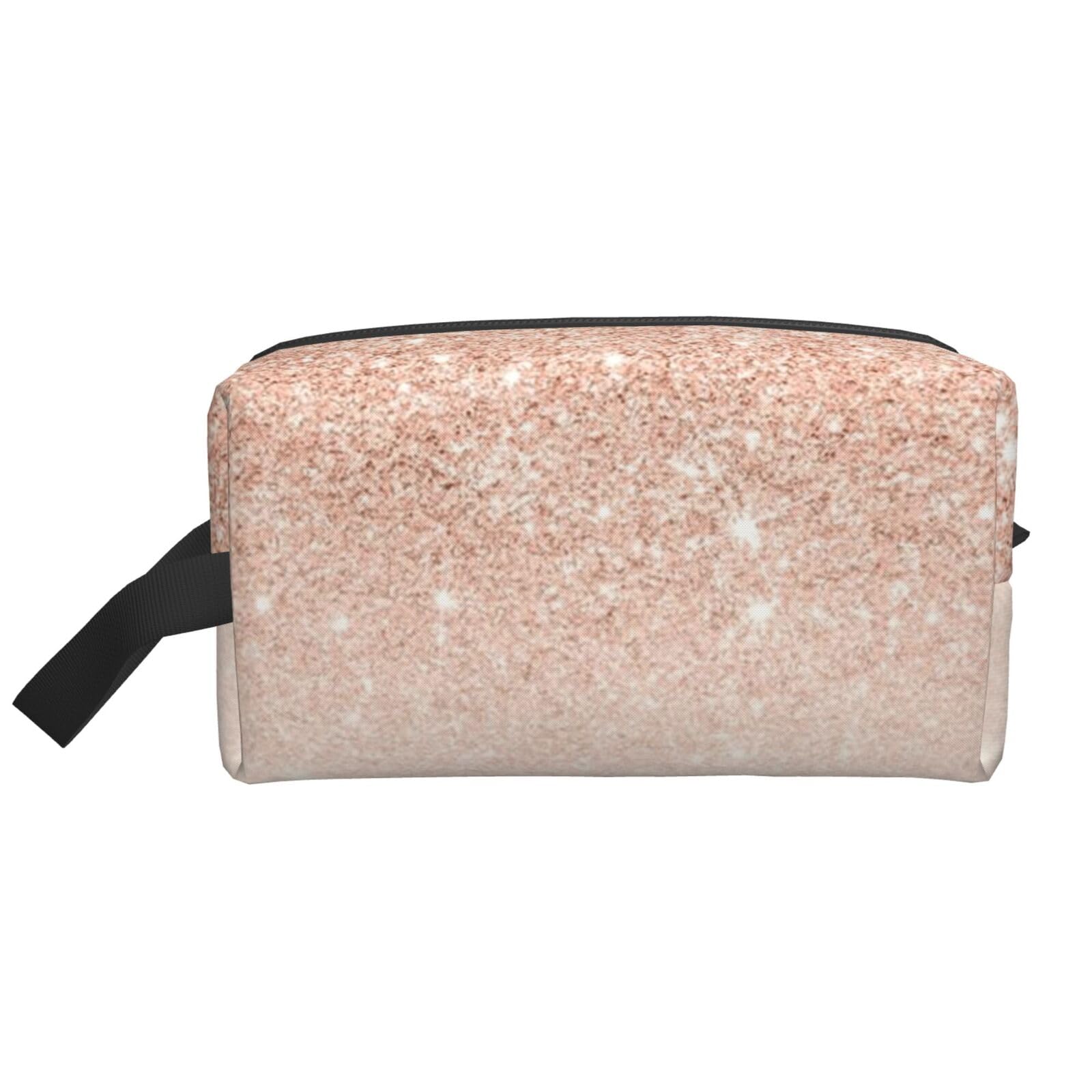 Ercgad Unisex White Rose Gold Faux Glitter Print Large Capacity Travel Toiletry Bag Cosmetic Pouch Daily Storage Makeup Case