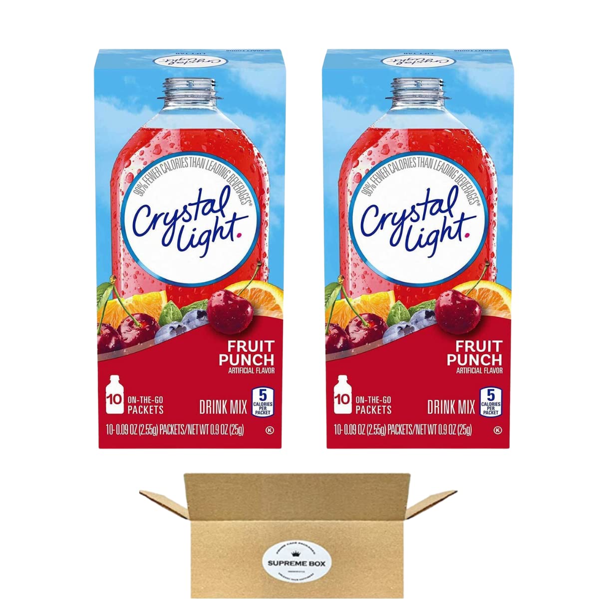SUPREME BOX Crystal Light Fruit Punch Iced Tea Powdered Drink Mix - Pack of 2 (20 Packets in Total) Black