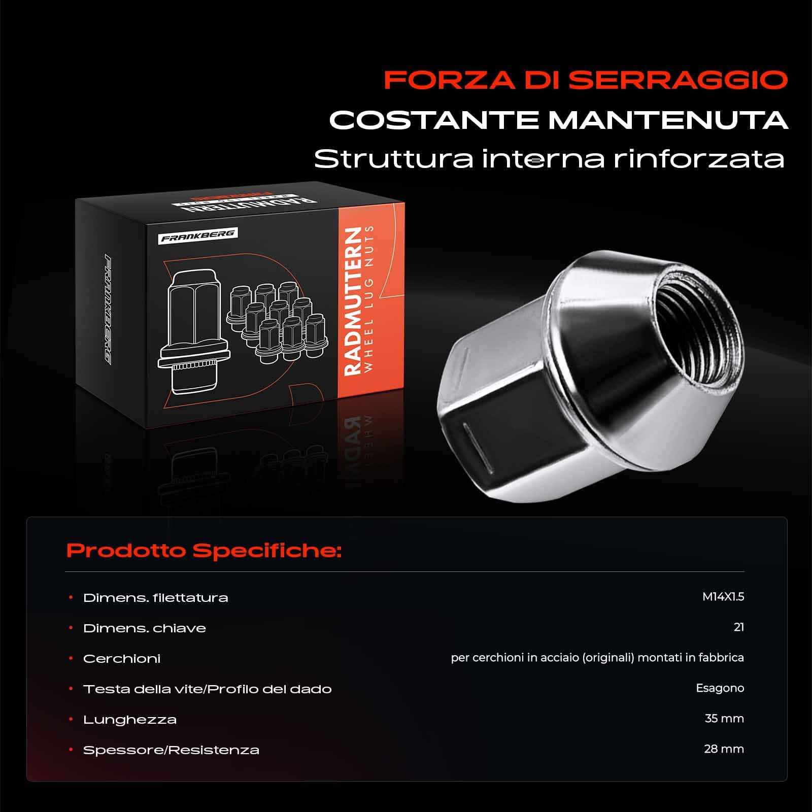 Frankberg 5x Dadi per ruota Bulloni per ruota Compatibile con Discovery Sport L550 R.a.n.g.e R.o.v.e.r Evoque L538 Freelandel 2 L359 Freelandel 2 FA_ Replace# 9G911K024AA
