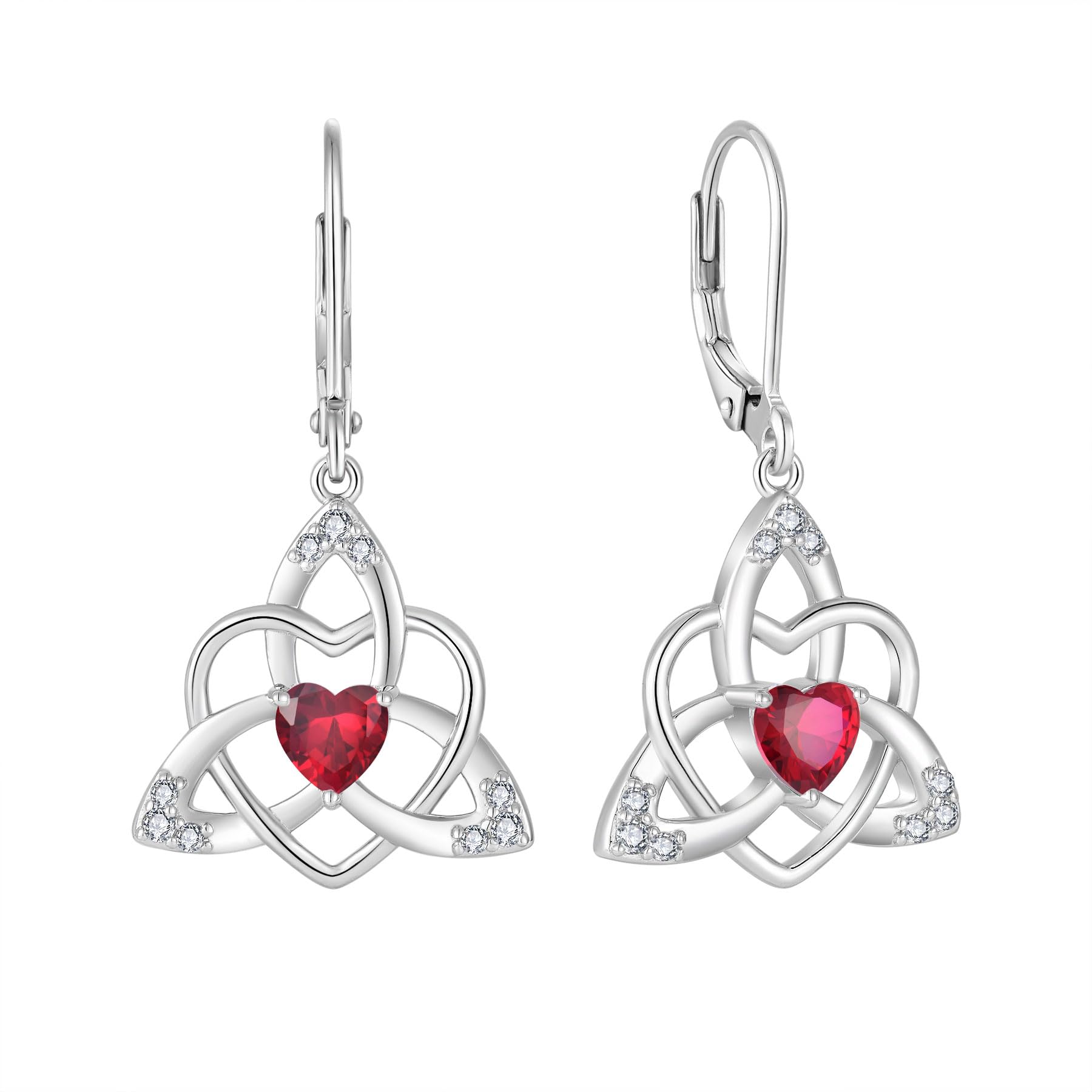 FJ Herz Keltischer Knoten Ohrringe Damen 925 Sterling Silber Hängend Geburtsstein Ohrringe Irischer Glücksschmuck Geschenke für Frauen