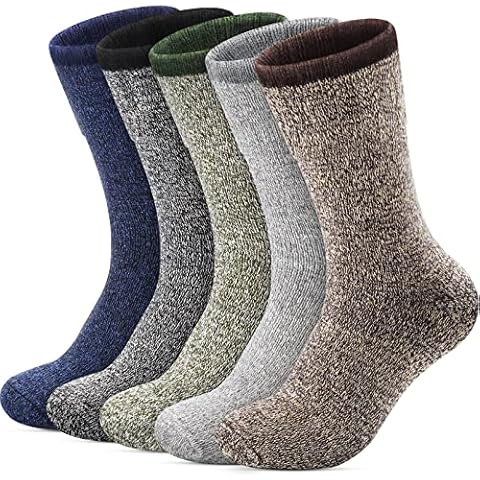 5 Pairs Warm Wool Socks Men, Soft Thermal Socks for Men, Thick Woolen Walking Socks Mens Winter Cosy Hiking Casual Crew Boot Socks 6-12 Cover