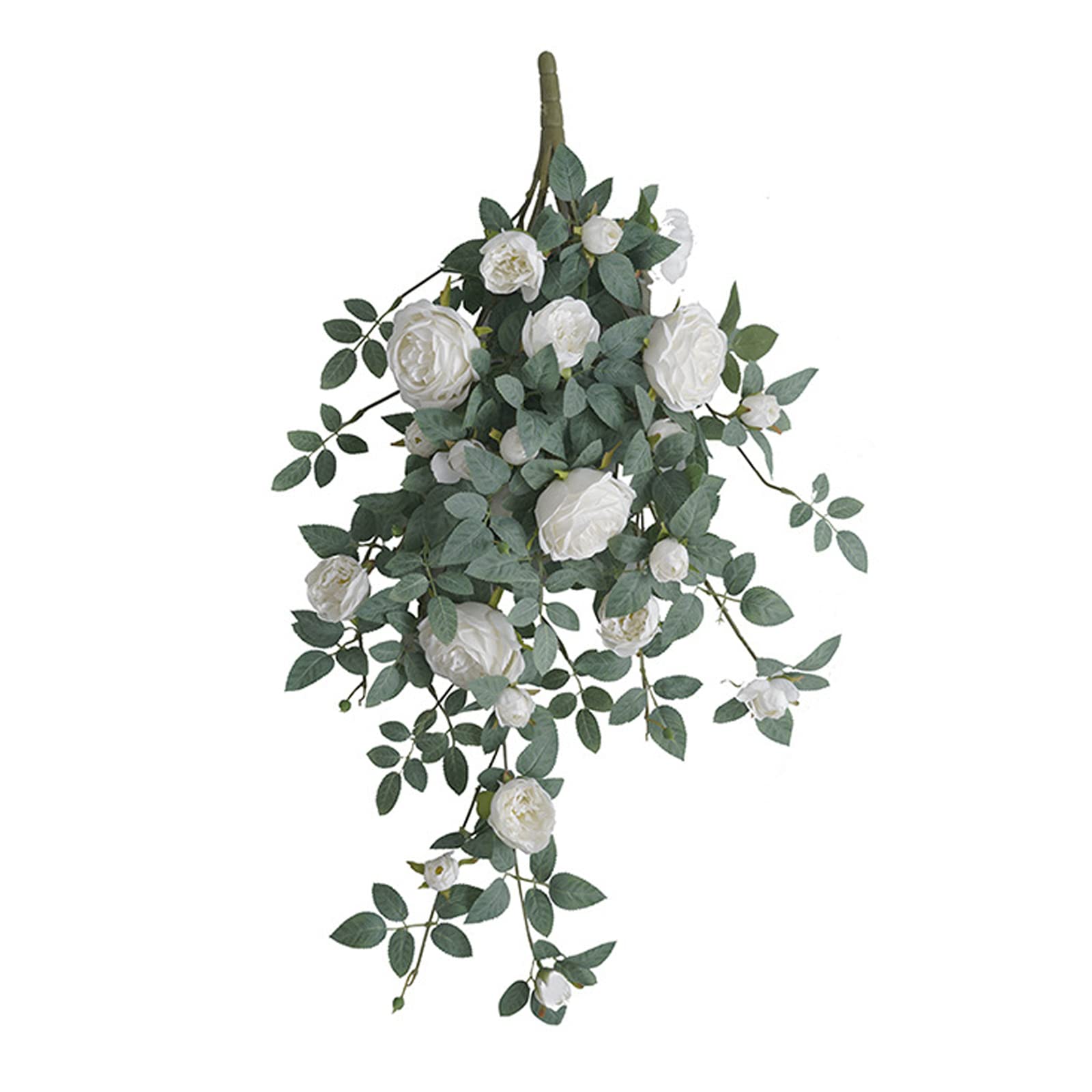 Wnvivi Artificial Rose Flower Swag, 32 Inch Decorative Flower Swag with Green Leaves Artificial Teardrop Wreath Spring Summer Flower Arrangements for Front Door Wall Table Decor, White