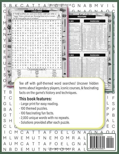 Golf Word Search for Adults Large Print: 100 US Open Sport Puzzles & Facts About Golfing Courses & C