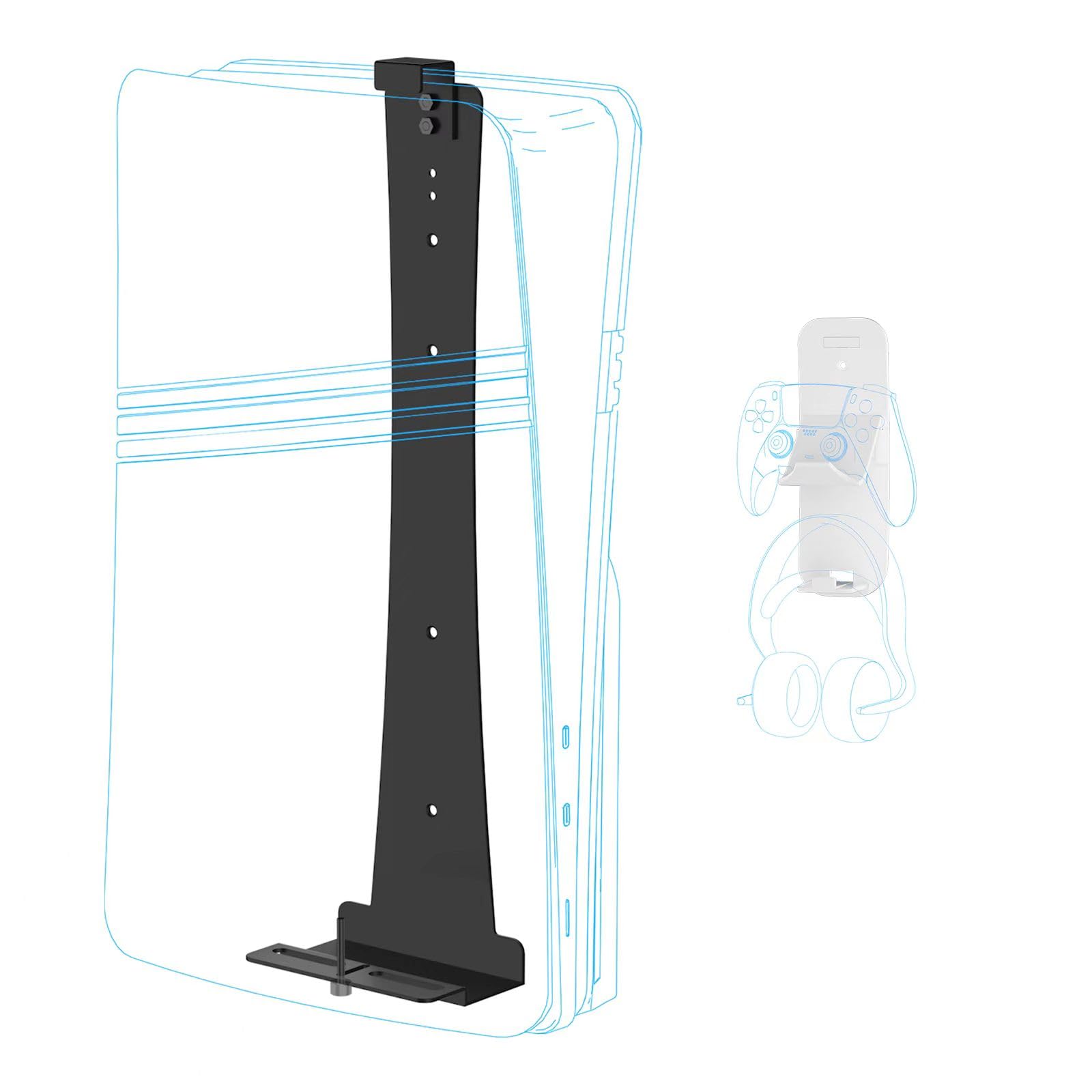 New World Wall Mount Stand for PS5, Wall Stand Wall Mount Bracket Kit Holder for PS5 Slim/Pro/Fat All Model Disc and Digital with Game Controller and Headphone Stand kit