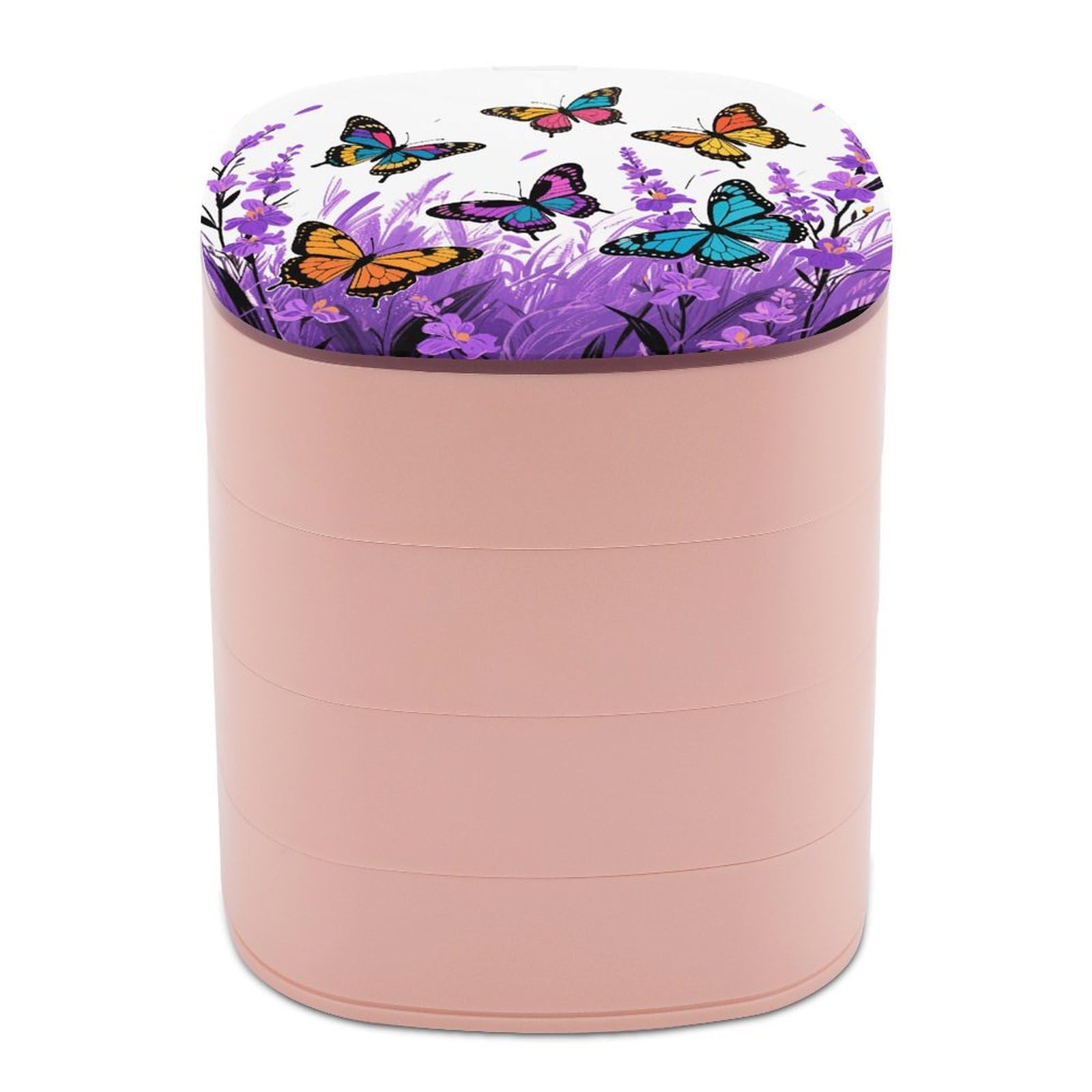 VstaDank Colorful Butterflies Jewelry Case Women Portable Travel Jewelry Box Rotating Jewelry Organizer with Mirror Multi-Layer Necklace Ring Earring Storage Box for Bracelets Rings