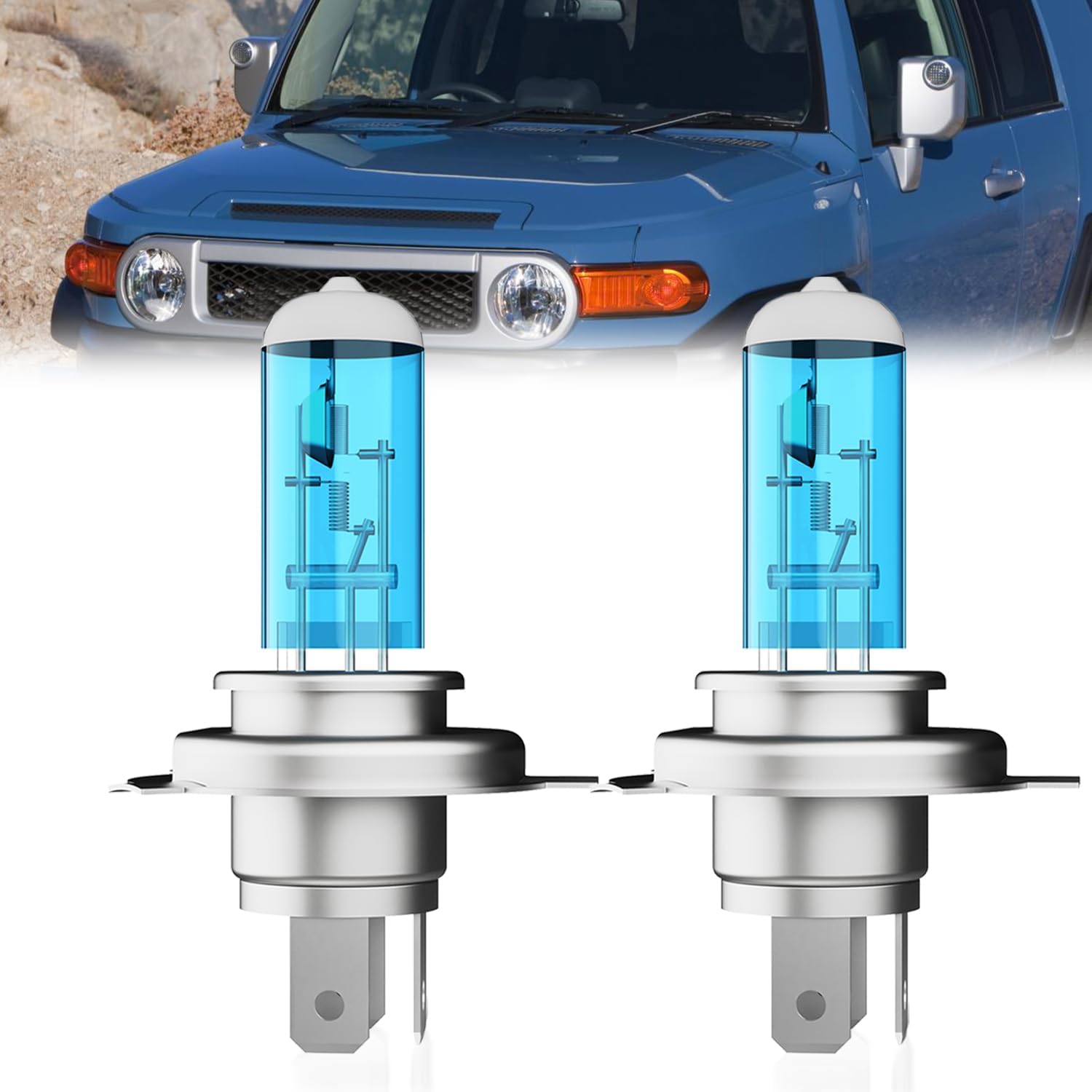 Headlight Bulbs Compatible With Toyota FJ cruiser 2007-2014, 9003 High Low Beam Headlights Halogen Light Bulb, Super Bright 6000K White, Plug and Play, Pack of 2